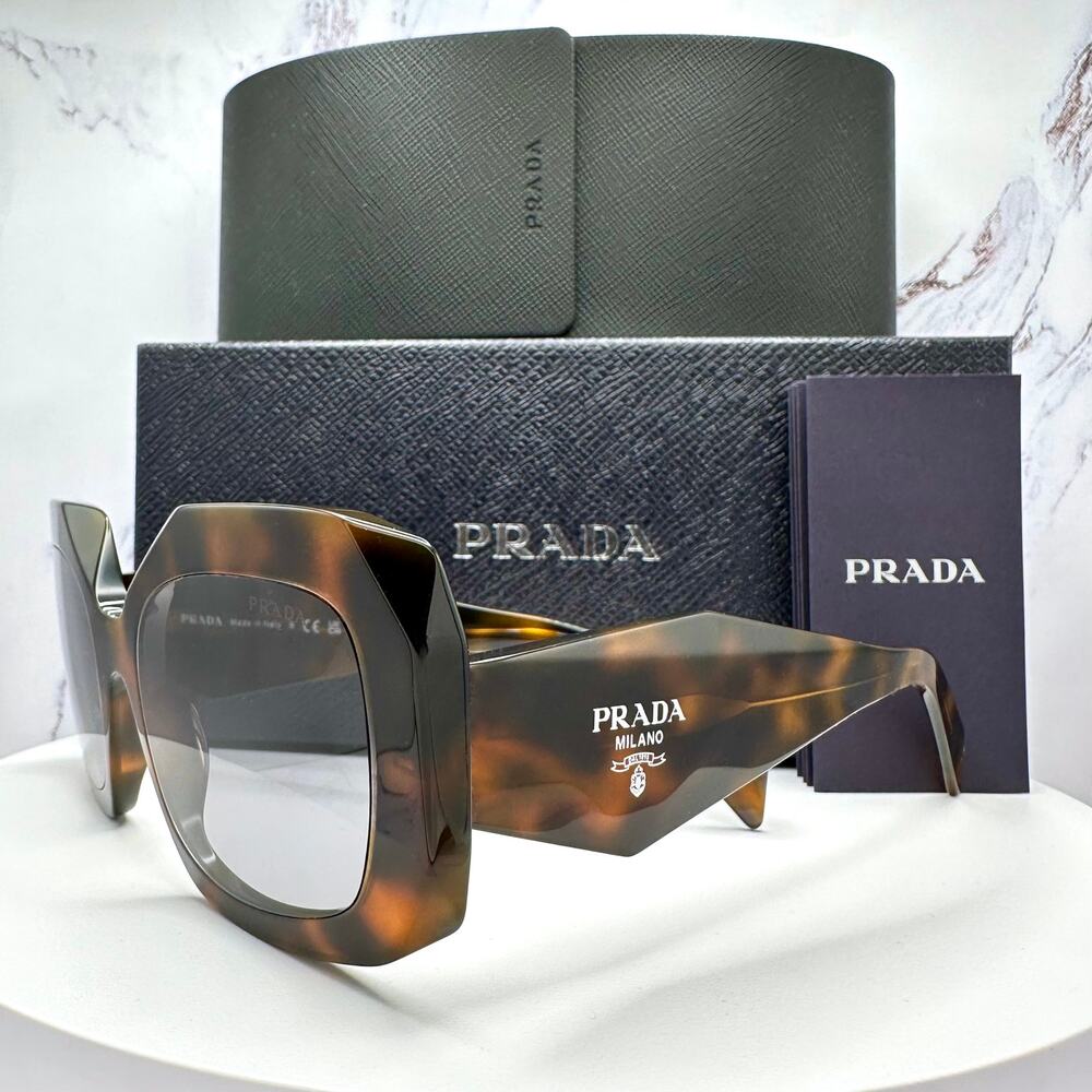 New PRADA Sunglasses Brown Juniper Tortoise Gray Lens Square - Picture 2 of 16